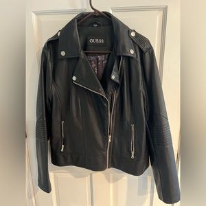 GUESS Black biker chic leather like jacket lightweight. Worn once.